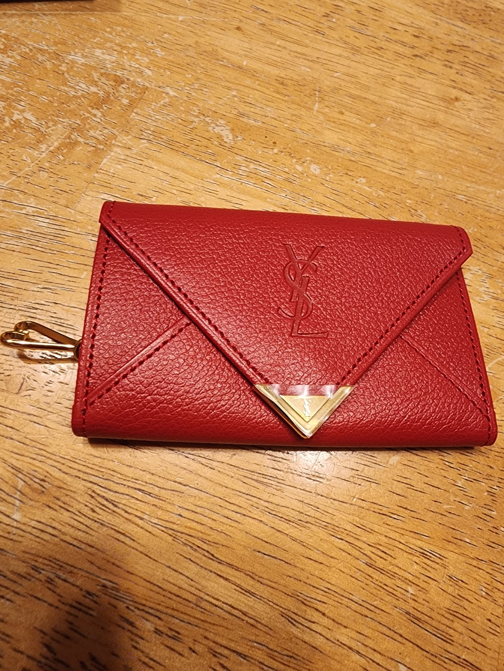 Yves Saint Laurent red textured leather key case gold-tone Hook Hardware